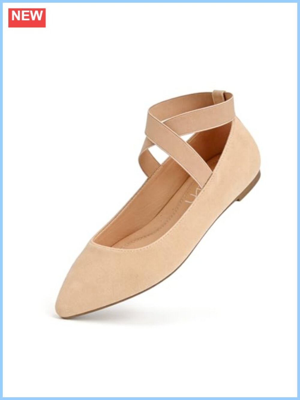 Women's Mary Jane Flats Pointed Toe Ballet Shoes with Elastic Ankle Straps Slip